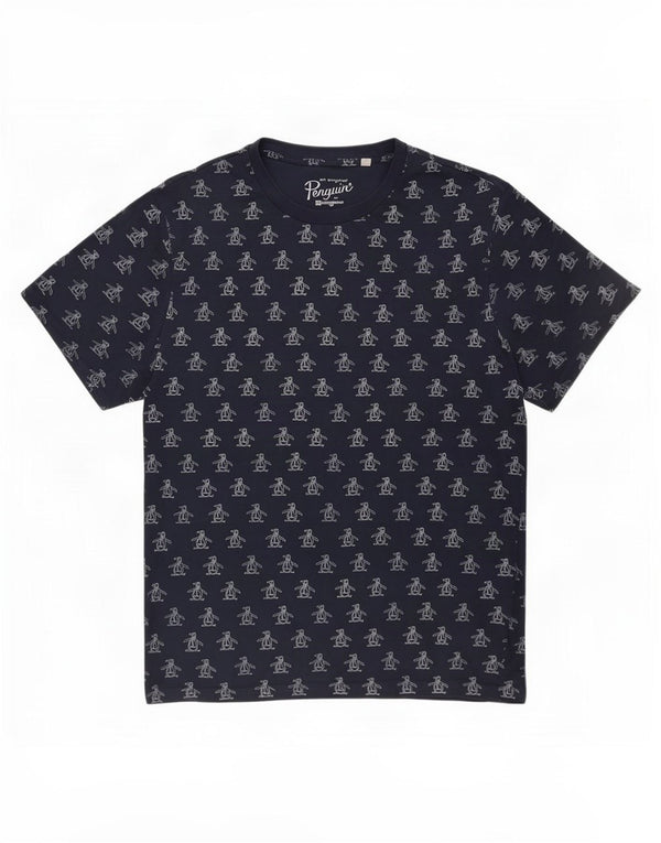 Camiseta gráfica masculina Penguin Top grande algodão azul marinho