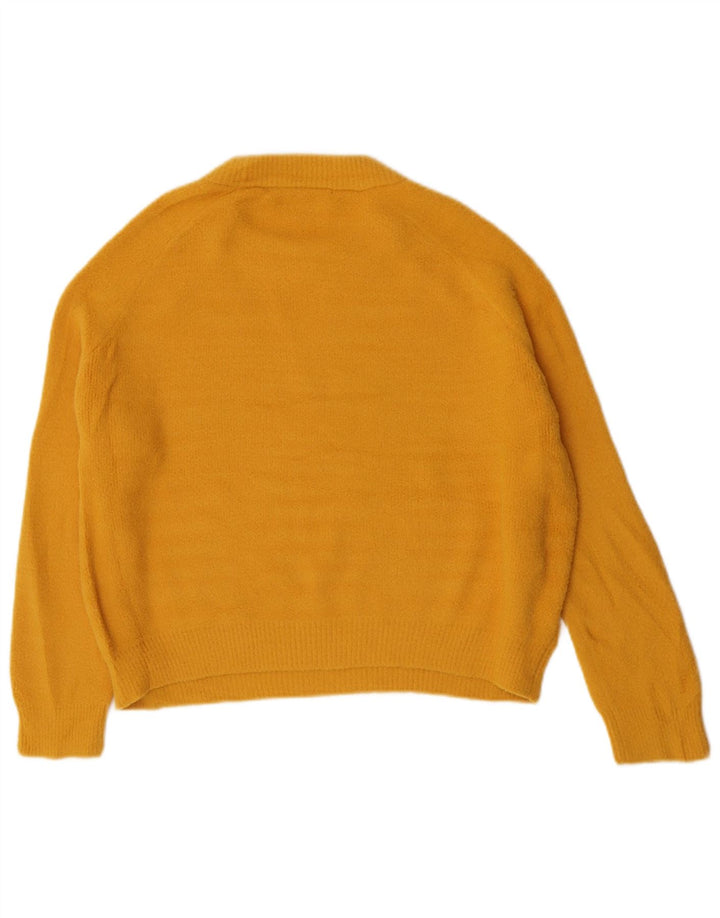 Zara Suéter feminino com gola redonda, Reino Unido 14, médio, amarelo, nylon