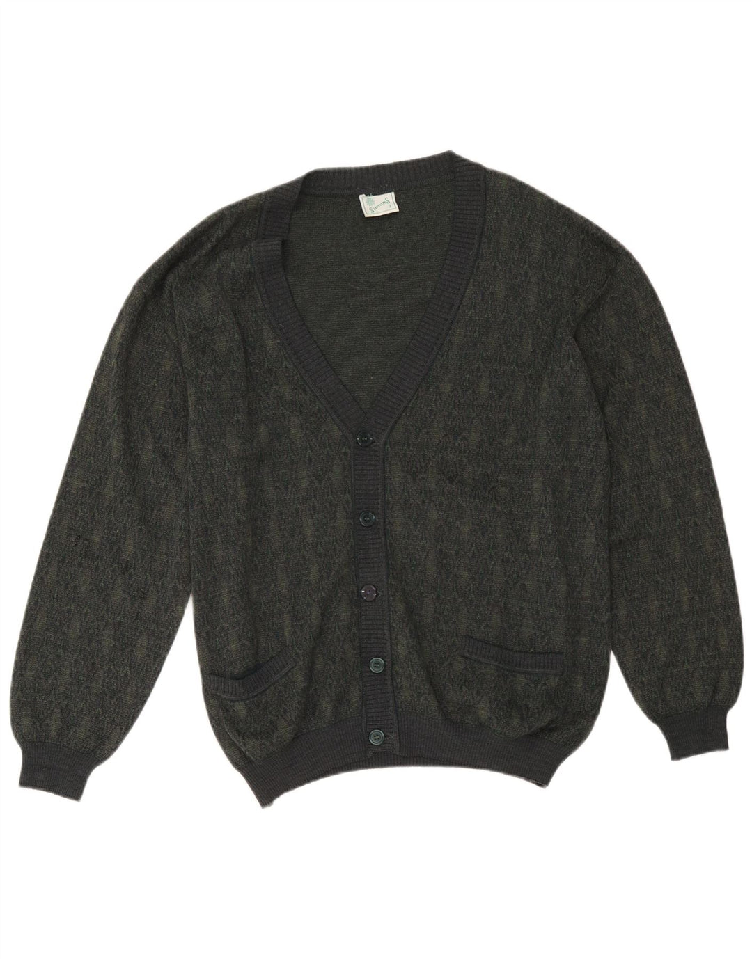 Suéter cardigã masculino vintage grande lã geométrica cáqui