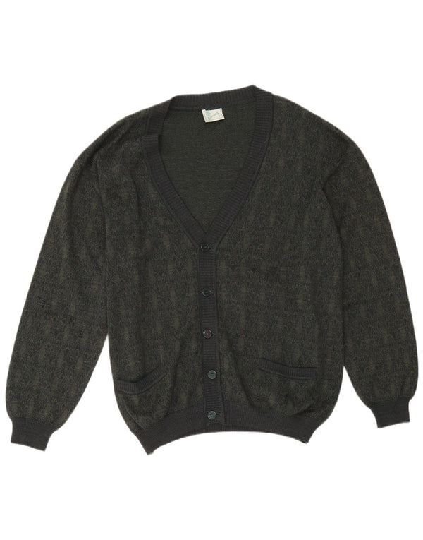 Suéter cardigã masculino vintage grande lã geométrica cáqui