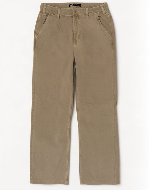 Zara Jeans feminino de cintura alta UE 38 pequeno W28 L29 algodão cáqui