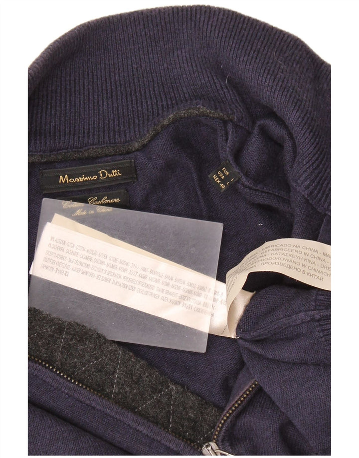 Suéter masculino MASSIMO DUTTI com zíper e gola grande de algodão azul marinho
