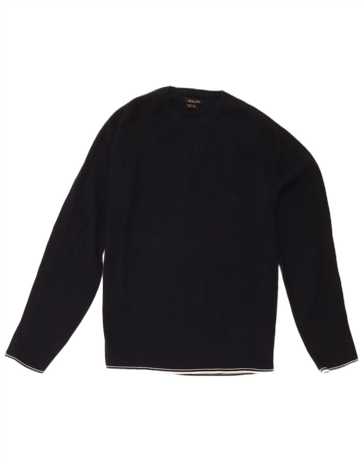 Suéter feminino Massimo Dutti com gola redonda Reino Unido 14 algodão azul marinho médio