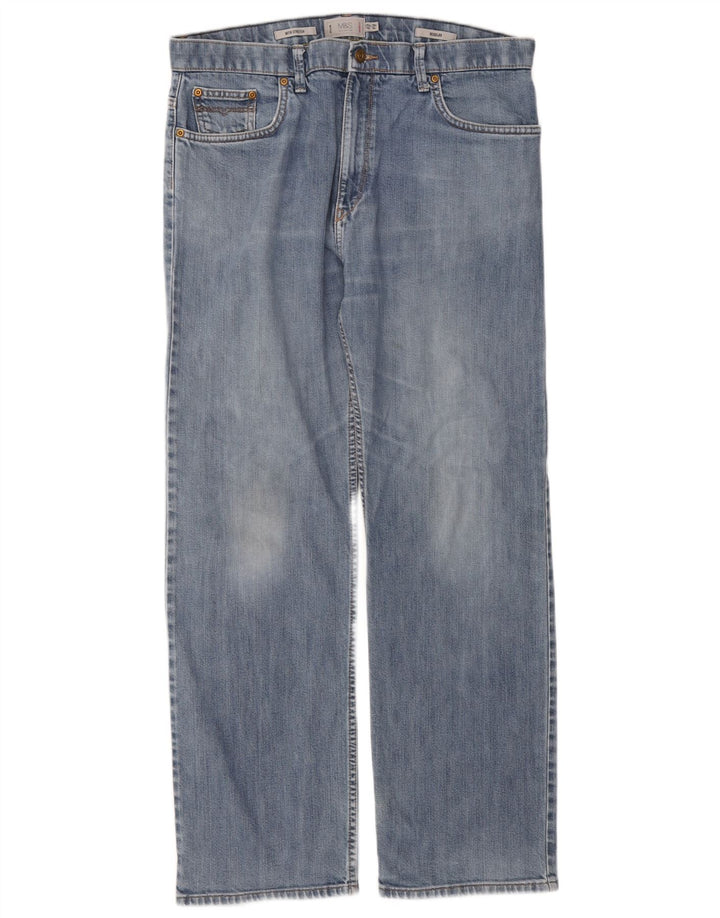 Calça jeans reta regular masculina Marks & Spencer W36 L31 algodão azul