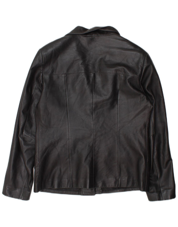 Jaqueta blazer de couro feminina vintage com 3 botões IT 46 couro preto grande