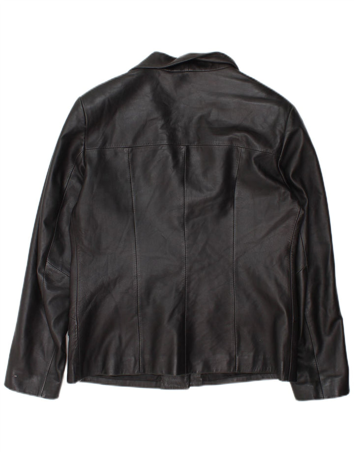 Jaqueta blazer de couro feminina vintage com 3 botões IT 46 couro preto grande