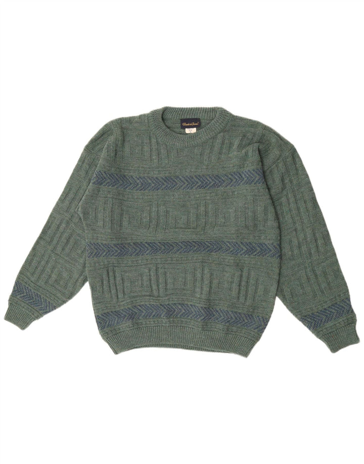 Suéter masculino Claude De Pierre com gola redonda e lã geométrica verde médio