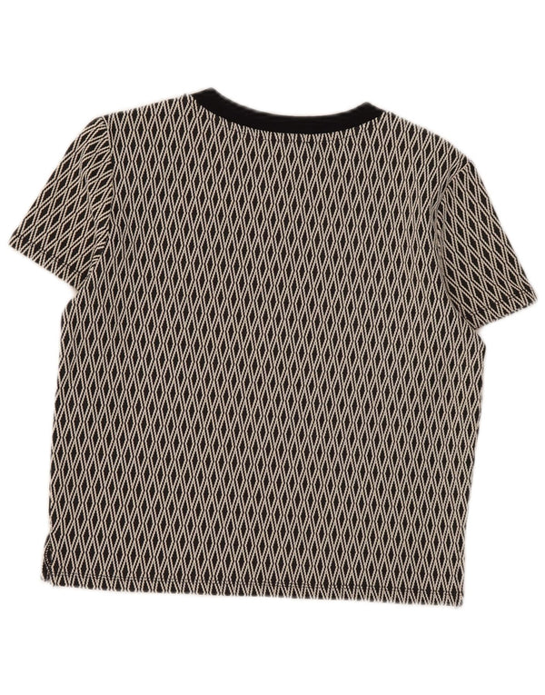 Zara Womens Trafaluc Crop T-Shirt Top Reino Unido 12 Médio Preto Geométrico