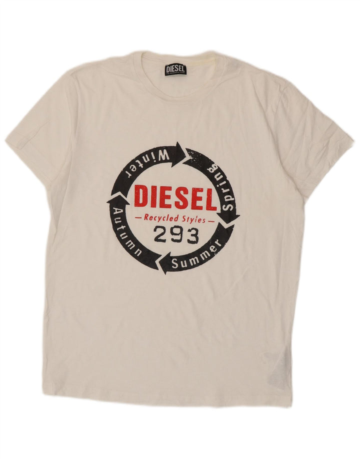 Diesel Mens Graphic T-Shirt Top XL Algodão Branco