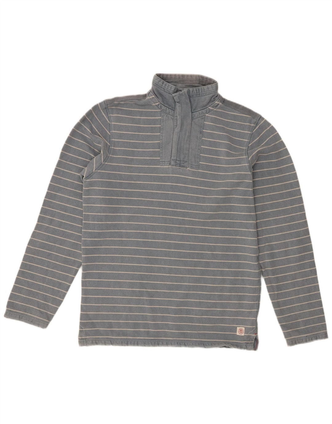 Suéter masculino branco com zíper e gola em algodão listrado azul médio
