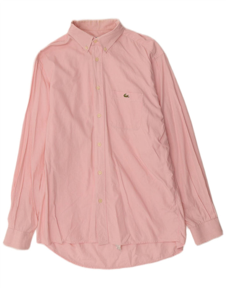 Camisa masculina Lacoste tamanho 40 algodão listrado rosa médio