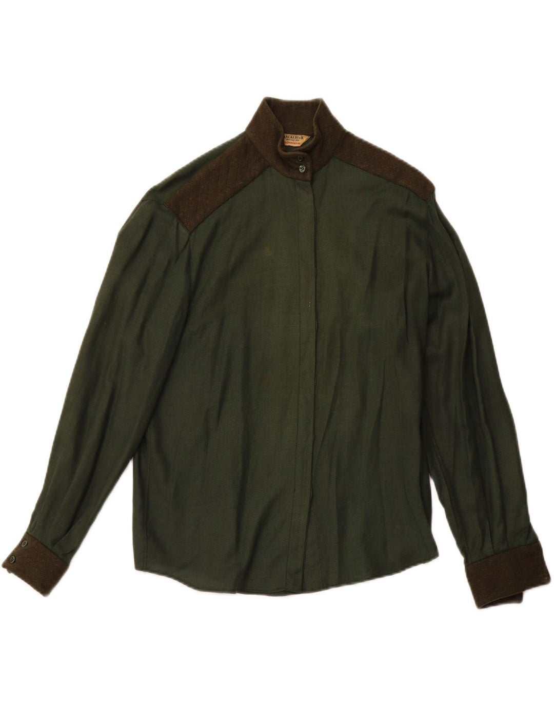 Blusa camisa militar feminina PANCALDI & B Reino Unido 14 bloco colorido verde médio