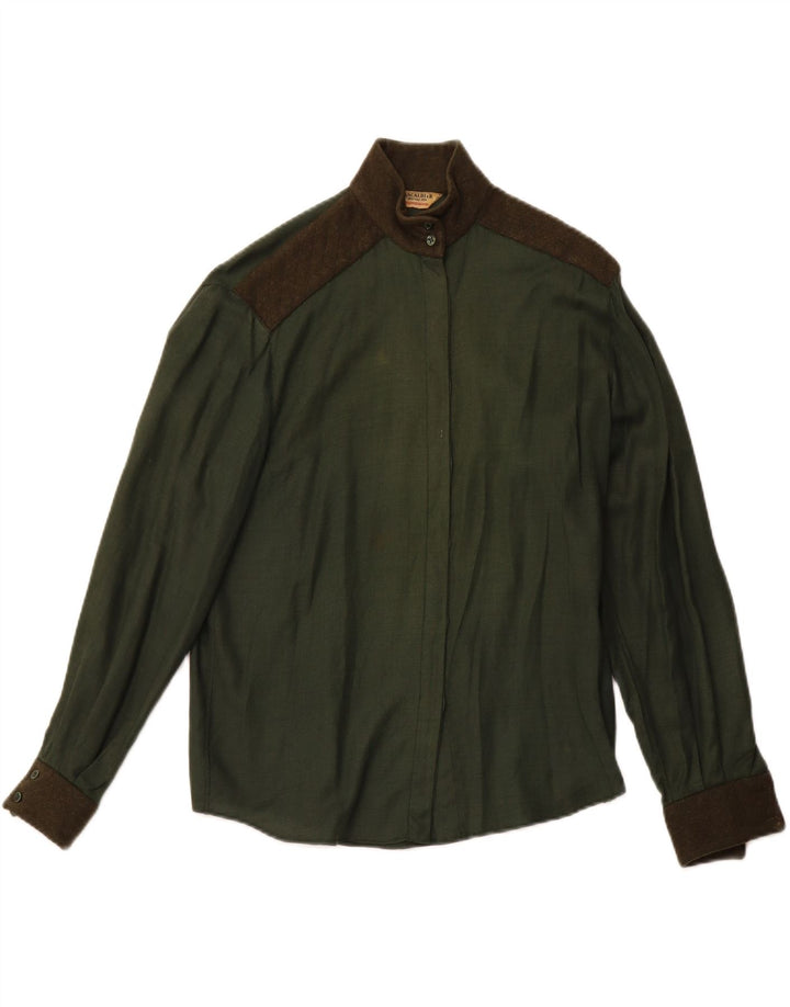 Blusa camisa militar feminina PANCALDI & B Reino Unido 14 bloco colorido verde médio