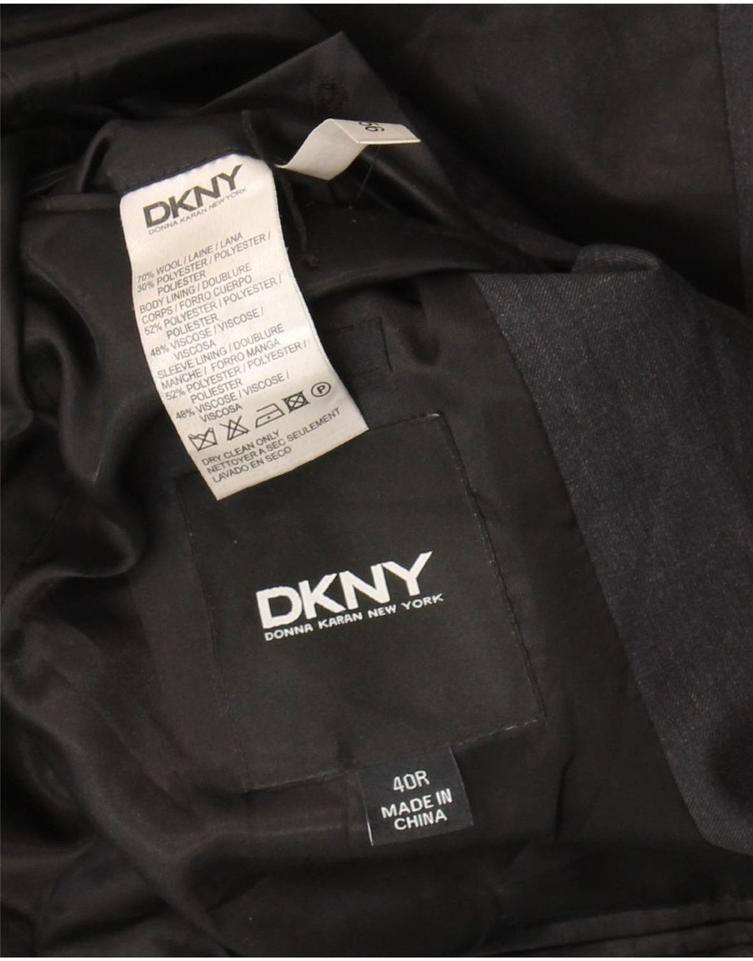 Jaqueta blazer masculina Dkny com 2 botões Reino Unido 40 grande lã cinza