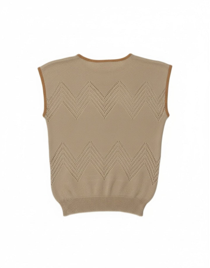 Colete feminino vintage regata UK 12 acrílico floral bege médio