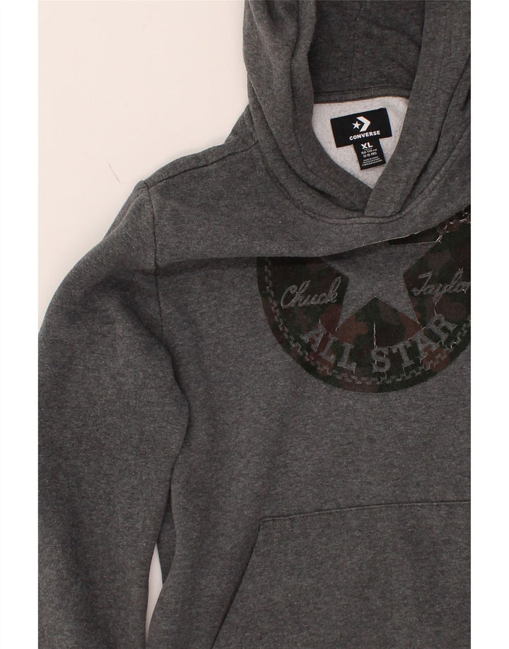 CONVERSE Boys Graphic Hoodie Jumper 13-14 Years XL Grey Cotton Vintage Converse and Second-Hand Converse from Messina Hembry 
