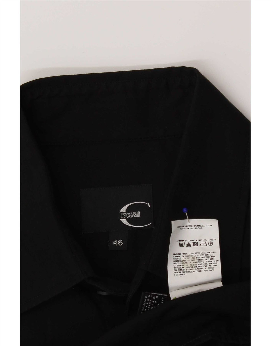 Camisa formal masculina Just Cavalli IT 46 pequena algodão preto