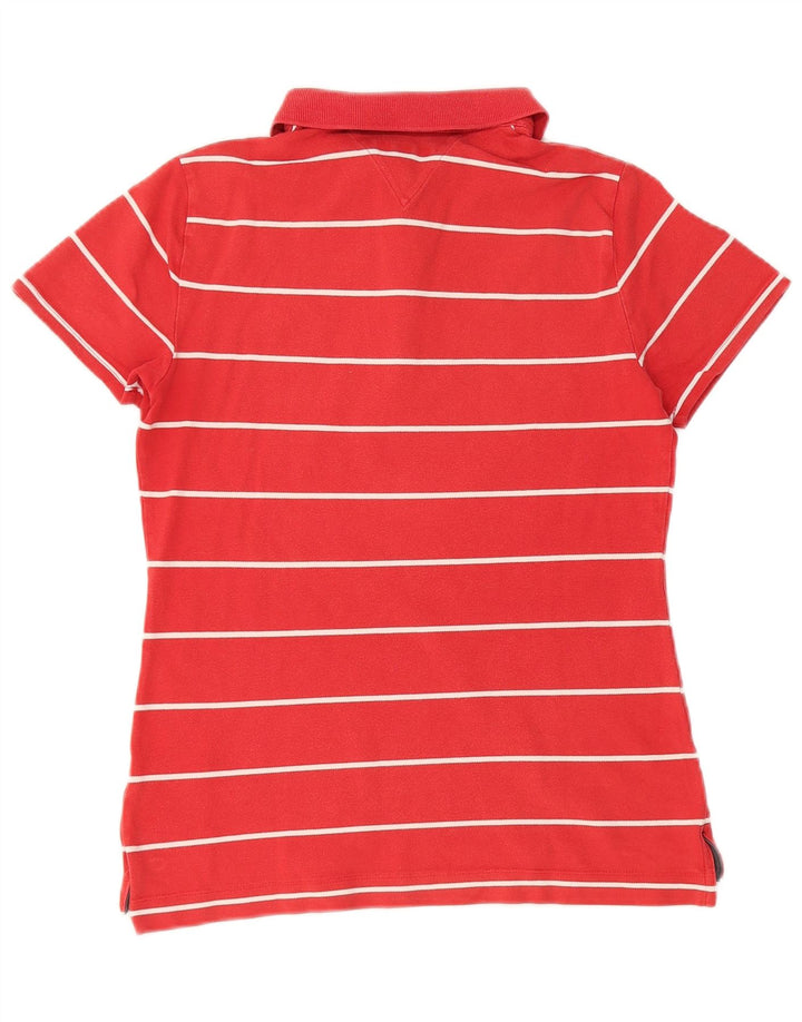Camisa polo feminina TOMMY HILFIGER Reino Unido 12 algodão listrado vermelho médio