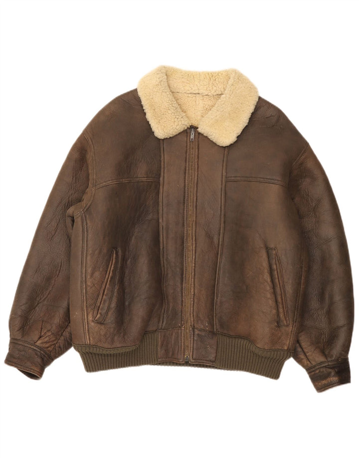 Jaqueta masculina vintage Bomber Shearling UK 36 pequena marrom