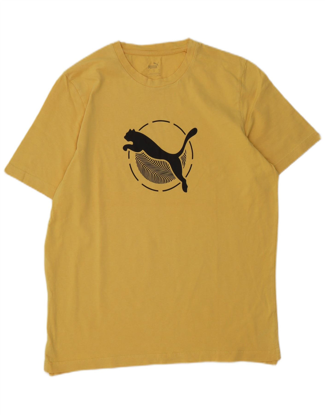 Camiseta masculina PUMA com estampa gráfica grande de algodão amarelo