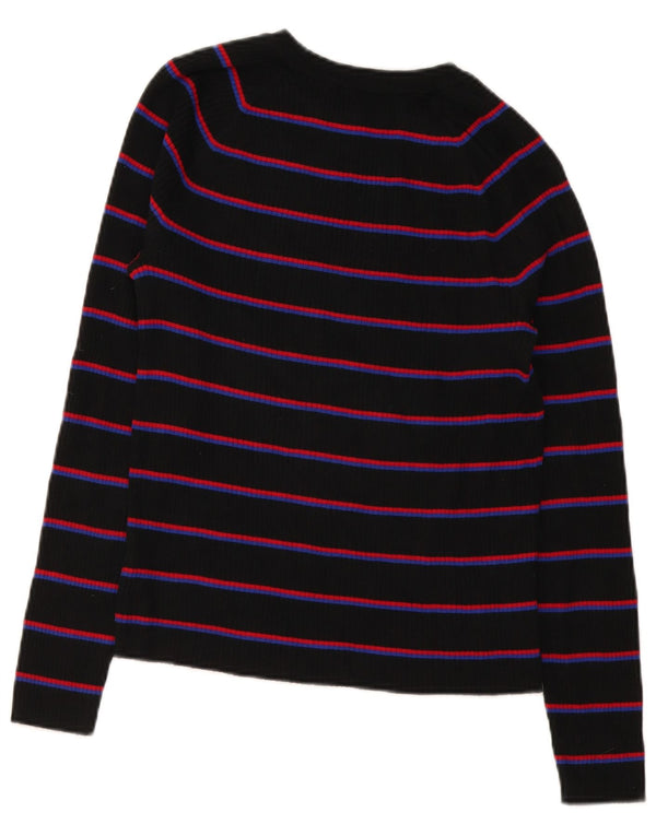 Chaps Womens Boat Neck Jumper Sweater UK 14 Large Black Striped Cotton