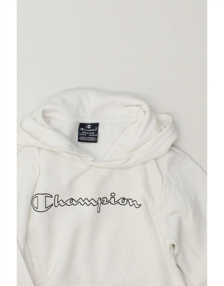 CHAMPION Girls Graphic Hoodie Jumper 9-10 Years Medium White Cotton Vintage Champion and Second-Hand Champion from Messina Hembry 