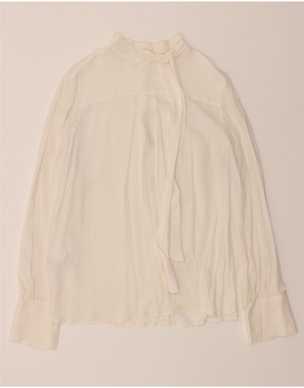 Blusa feminina com gravata frontal CARACTERE Reino Unido 10 pequena acetato branco
