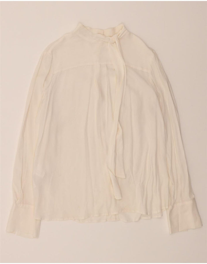 Blusa feminina com gravata frontal CARACTERE Reino Unido 10 pequena acetato branco