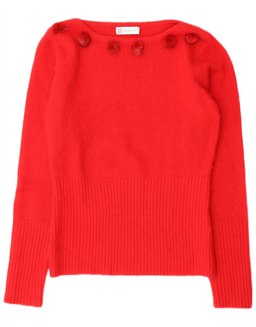 Suéter feminino Moda Piu com gola canoa IT 41 lã vermelha média