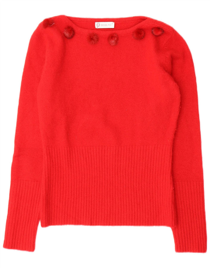 Suéter feminino Moda Piu com gola canoa IT 41 lã vermelha média