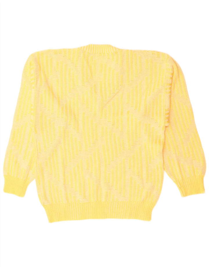 VINTAGE Mens V-Neck Jumper Sweater Small Yellow