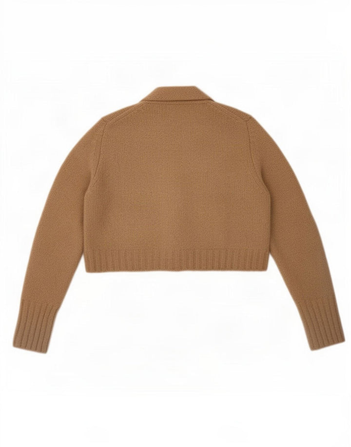 Zara Womens Crop Cardigan Sweater UK 10 Pequeno Poliéster Bege