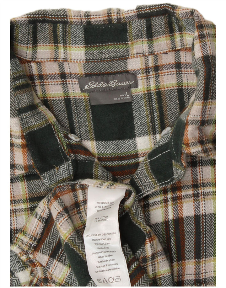 Camisa masculina de flanela Eddie Bauer grande algodão xadrez verde