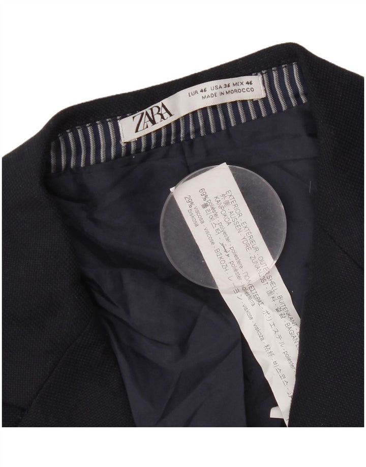 Jaqueta blazer masculina Zara com 1 botão UE 46 pequena azul marinho poliéster