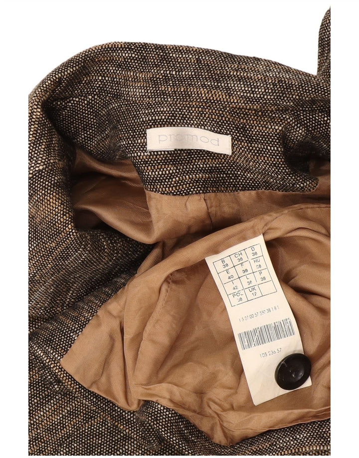 Sobretudo feminino Promod UK 12 algodão manchado marrom médio