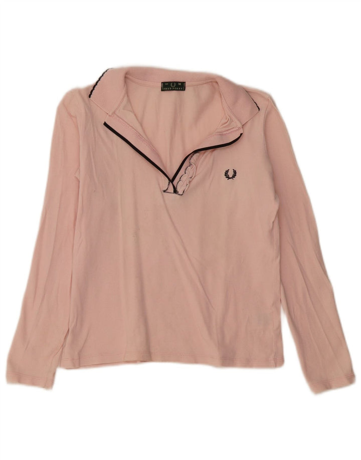 FRED PERRY Womens Long Sleeve Polo Shirt UK 12 Medium Pink Cotton