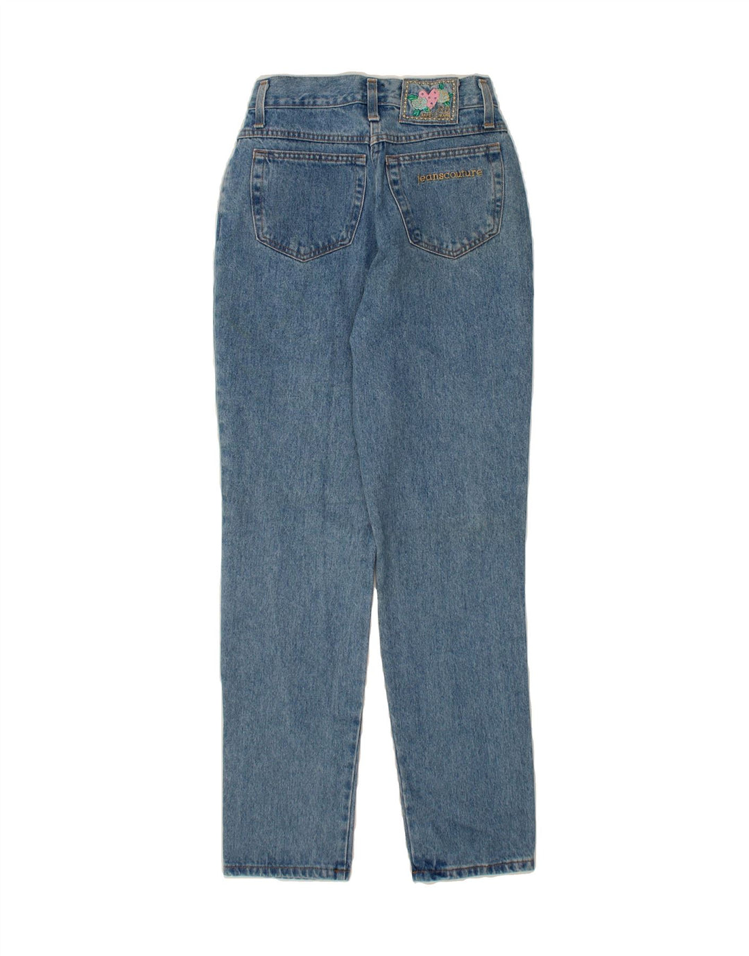 Jeans cônicos femininos VINTAGE IT 44 médio W28 L31 algodão azul