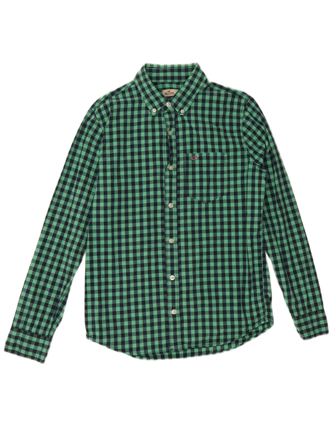 Camisa masculina Hollister pequena verde algodão guingão