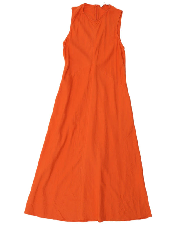 Vestido feminino Zara sem mangas evasê UK 12 linho laranja médio