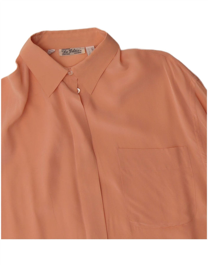 Blusa feminina vintage de grandes dimensões Reino Unido 10 seda rosa pequena