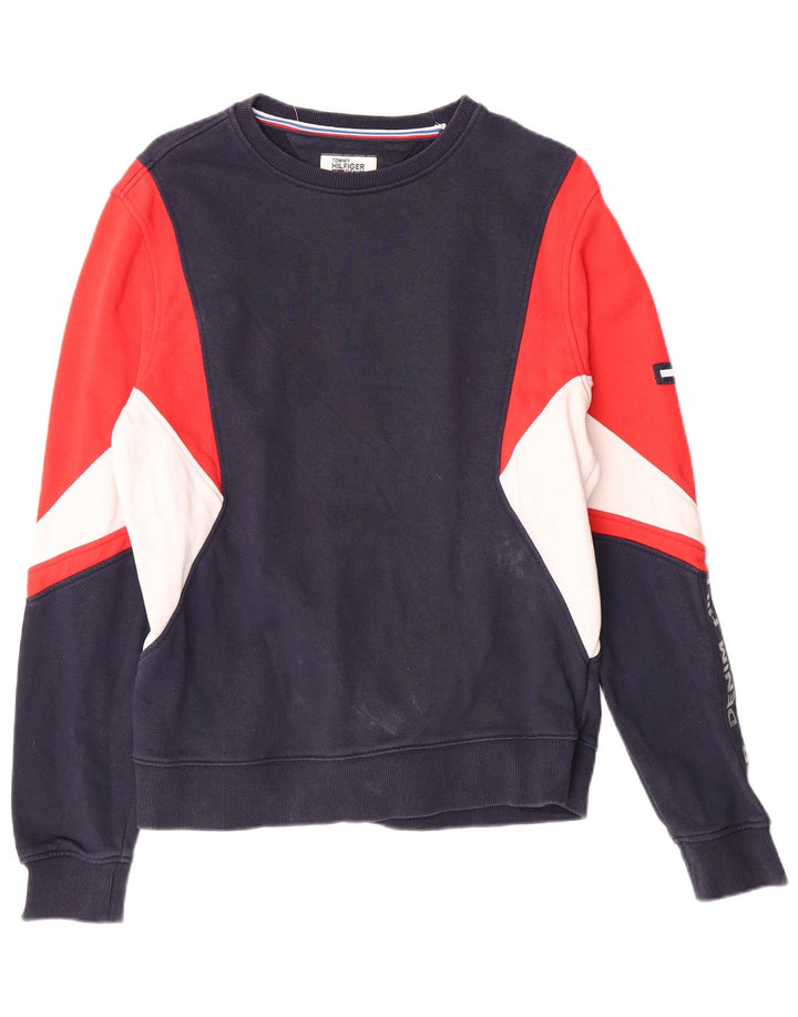 TOMMY HILFIGER moletom gráfico masculino jumper médio azul marinho colorblock