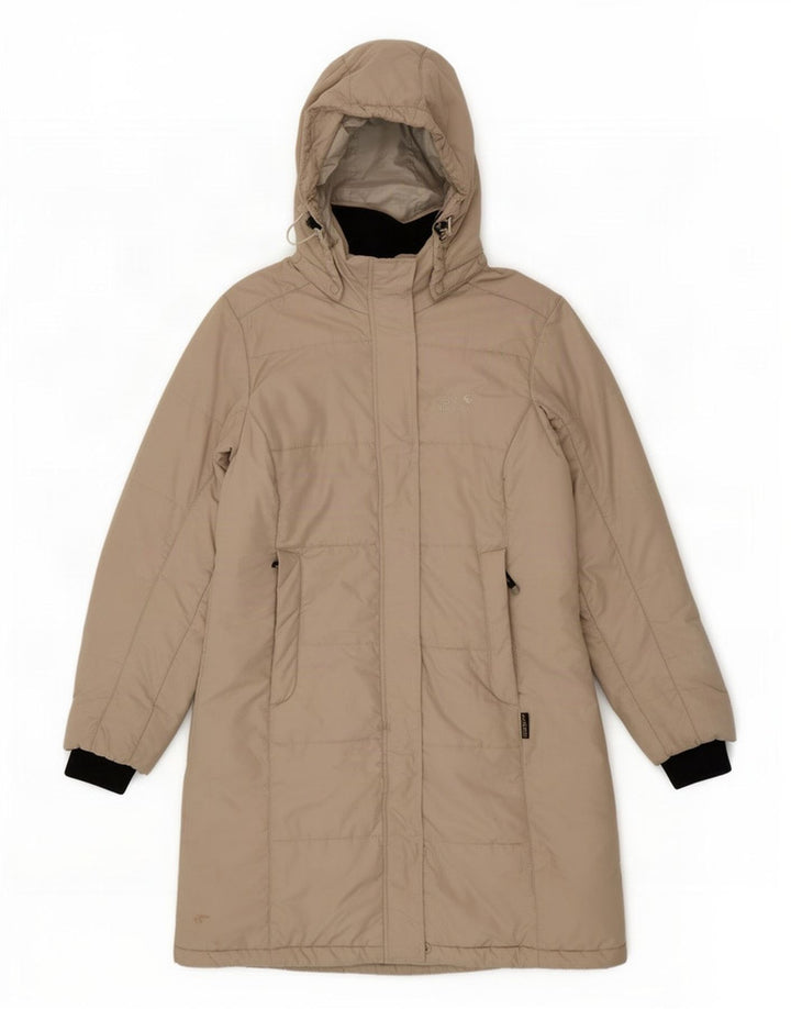 Casaco acolchoado com capuz feminino Jack Wolfskin Reino Unido 12/14 poliéster bege médio