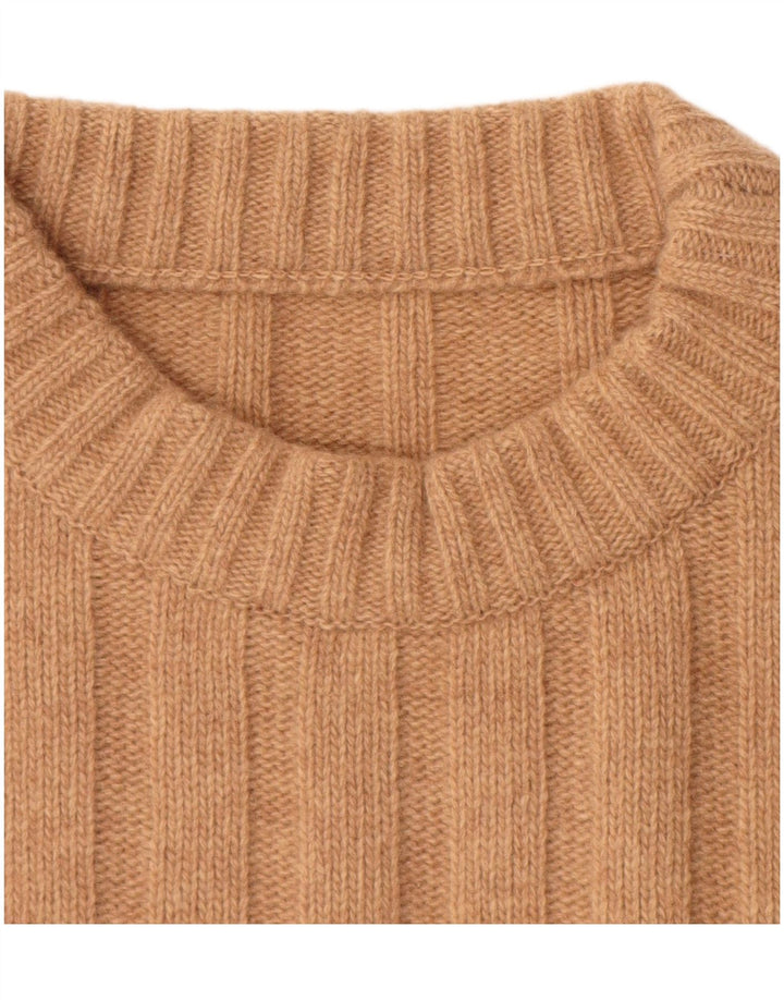 Suéter vintage masculino com gola redonda, grande lã bege