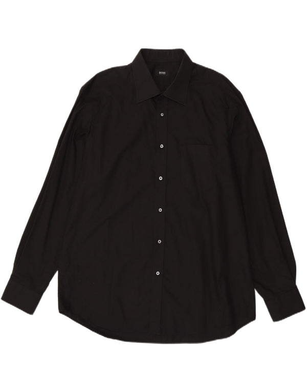 Camisa masculina Hugo Boss tamanho 45 17 3/4 XL algodão preto