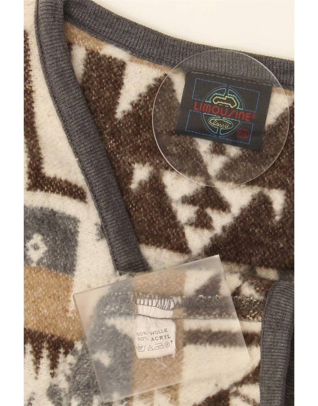 Colete masculino vintage 2XL lã geométrica marrom