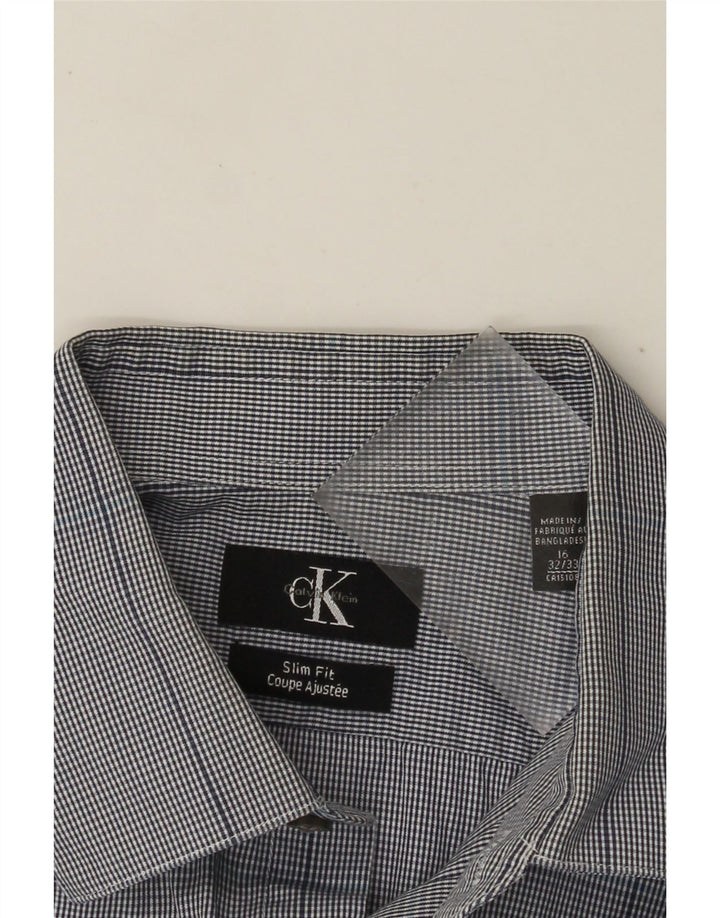 Camisa masculina CALVIN KLEIN Slim Fit tamanho 16 grande algodão xadrez azul marinho