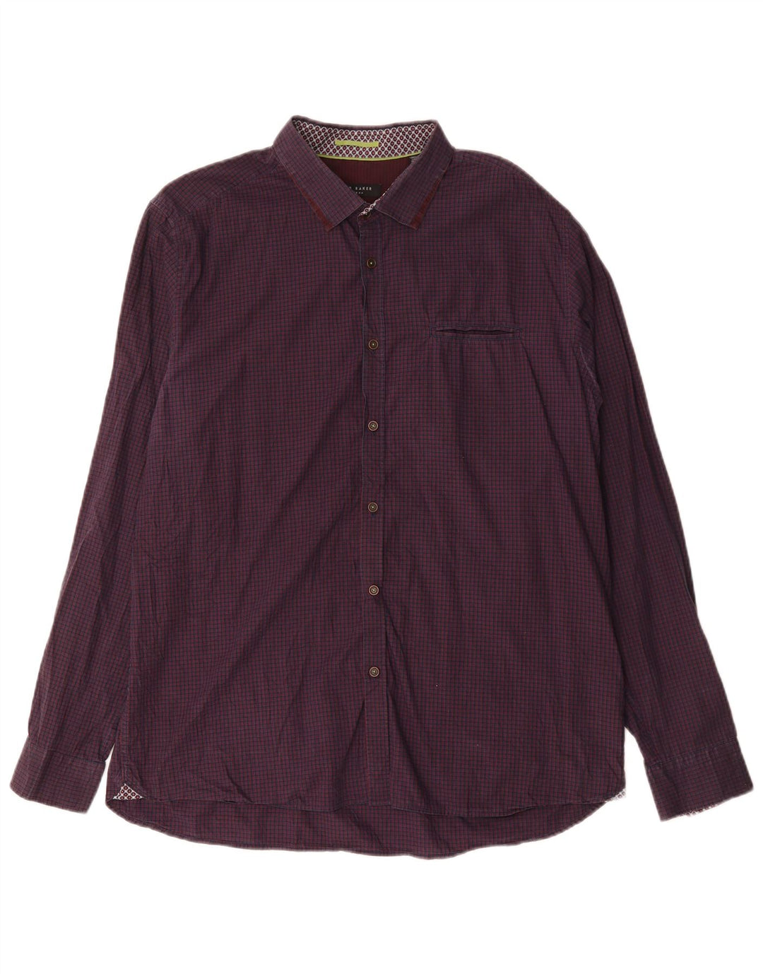 Camisa masculina Ted Baker tamanho 6 2XL algodão guingão roxo