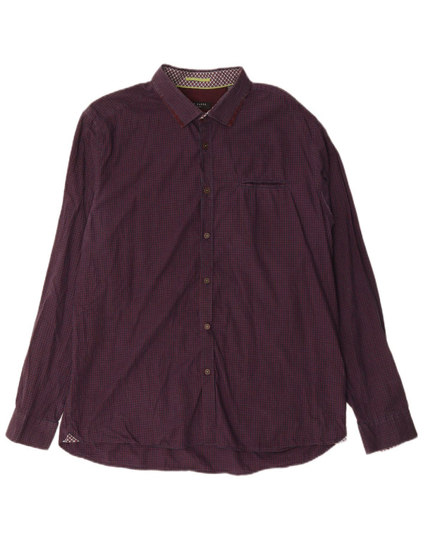 Camisa masculina Ted Baker tamanho 6 2XL algodão guingão roxo