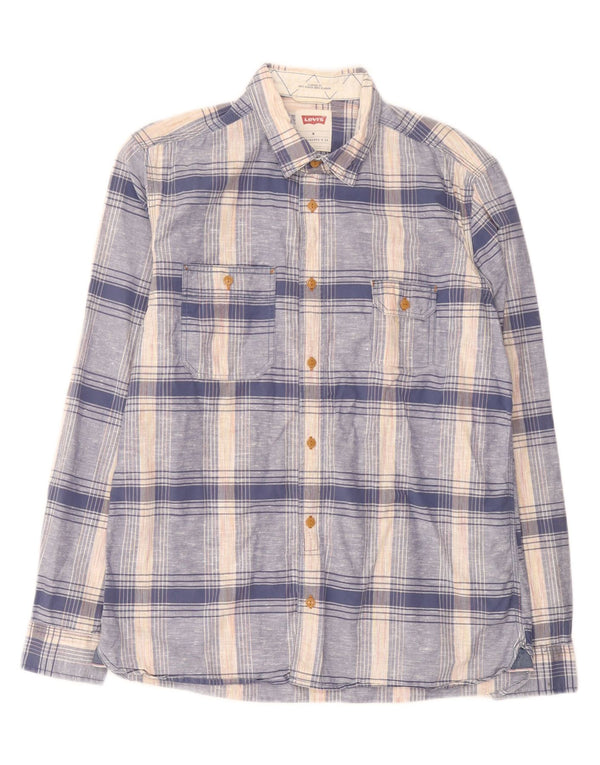 Camisa masculina Levi's de algodão xadrez azul médio