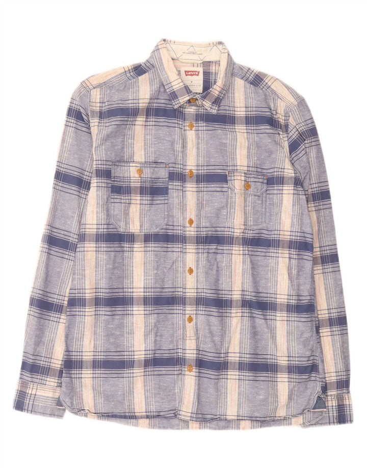 Camisa masculina Levi's de algodão xadrez azul médio